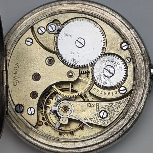 Around 1915 Antique Omega pocket watch silver plated open face works well